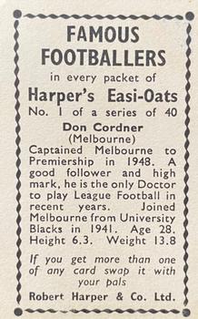 1951 Harper's Easi-Oats Famous Footballers #1 Don Cordner Back